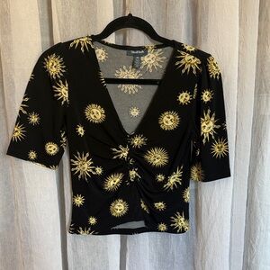 Modcloth Black and Gold Sunburst Blouse